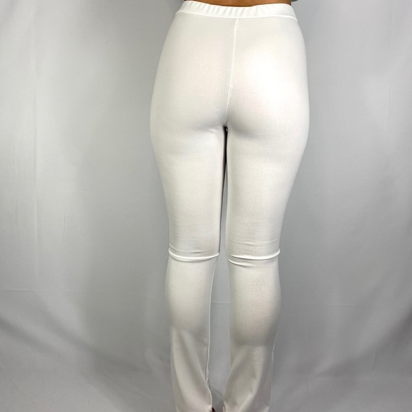 White High Waist Elastic Straight Leg Trousers Pants - Picture 4 of 5